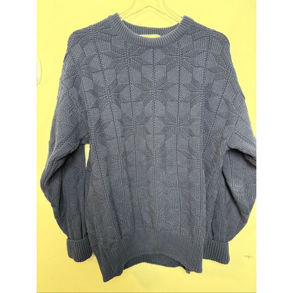LL Bean Vintage USA Cotton Textured Knit Sweater Gray Blue Large - Picture 1 of 4
